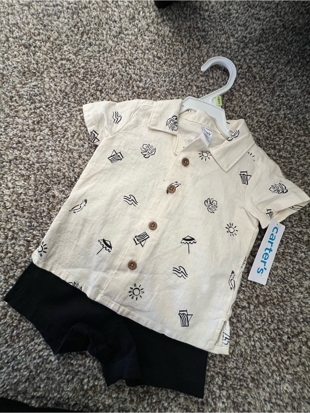 Carter's Cream & Black 3 Piece Set with Beach Prints